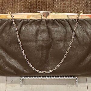 vintage brown leather clutch purse